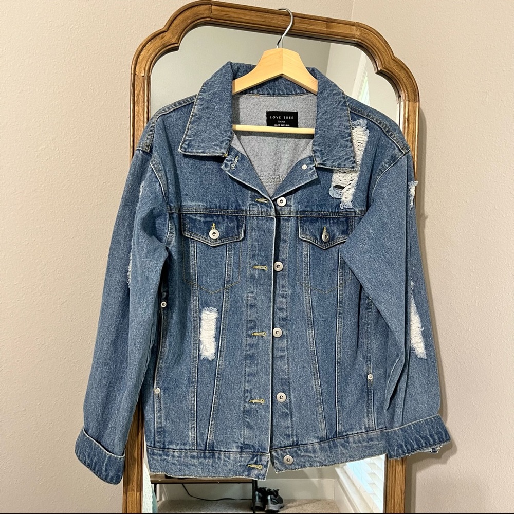 Love Tree Distressed Denim Jacket